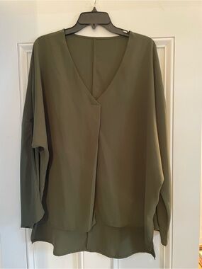 Amazon Olive Green V-Neck Flow Blouse